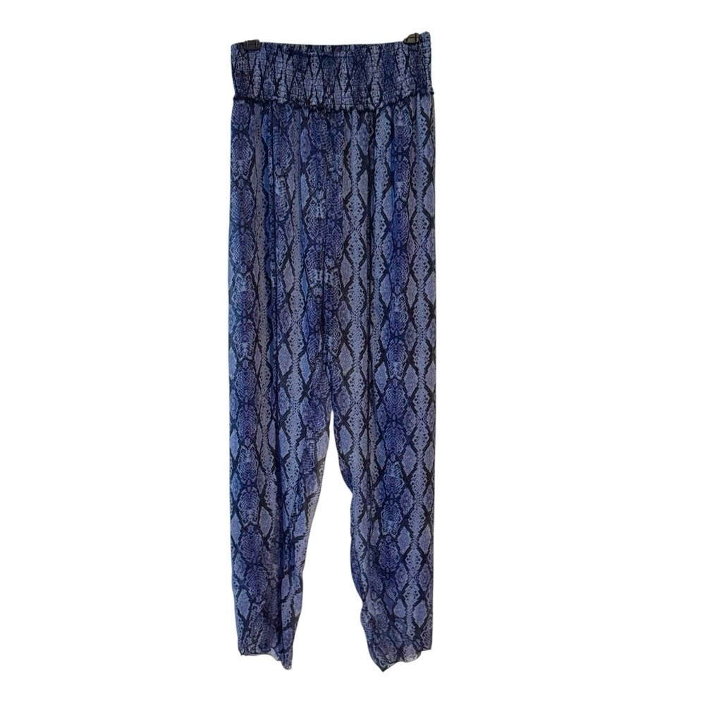 RACHEL‎ Rachel Roy Blue and Black Reptile Patterned Sheer Swimsuit Pants Coverup